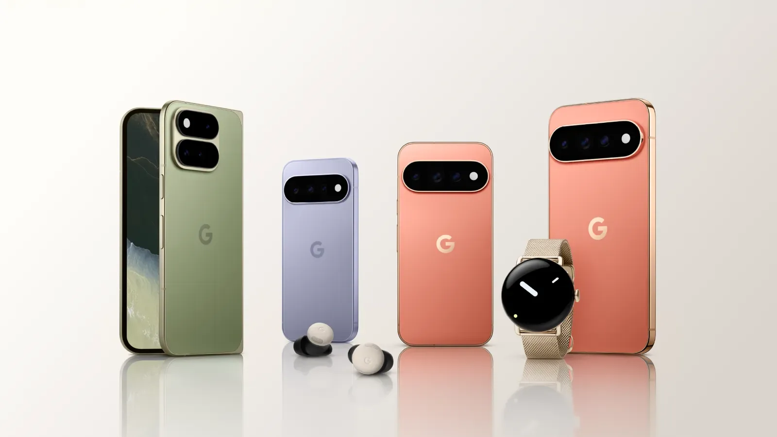 La línea Pixel 11 junto al Pixel Watch 5 y los Pixel Buds en la foto oficial de Made by Google 2026
