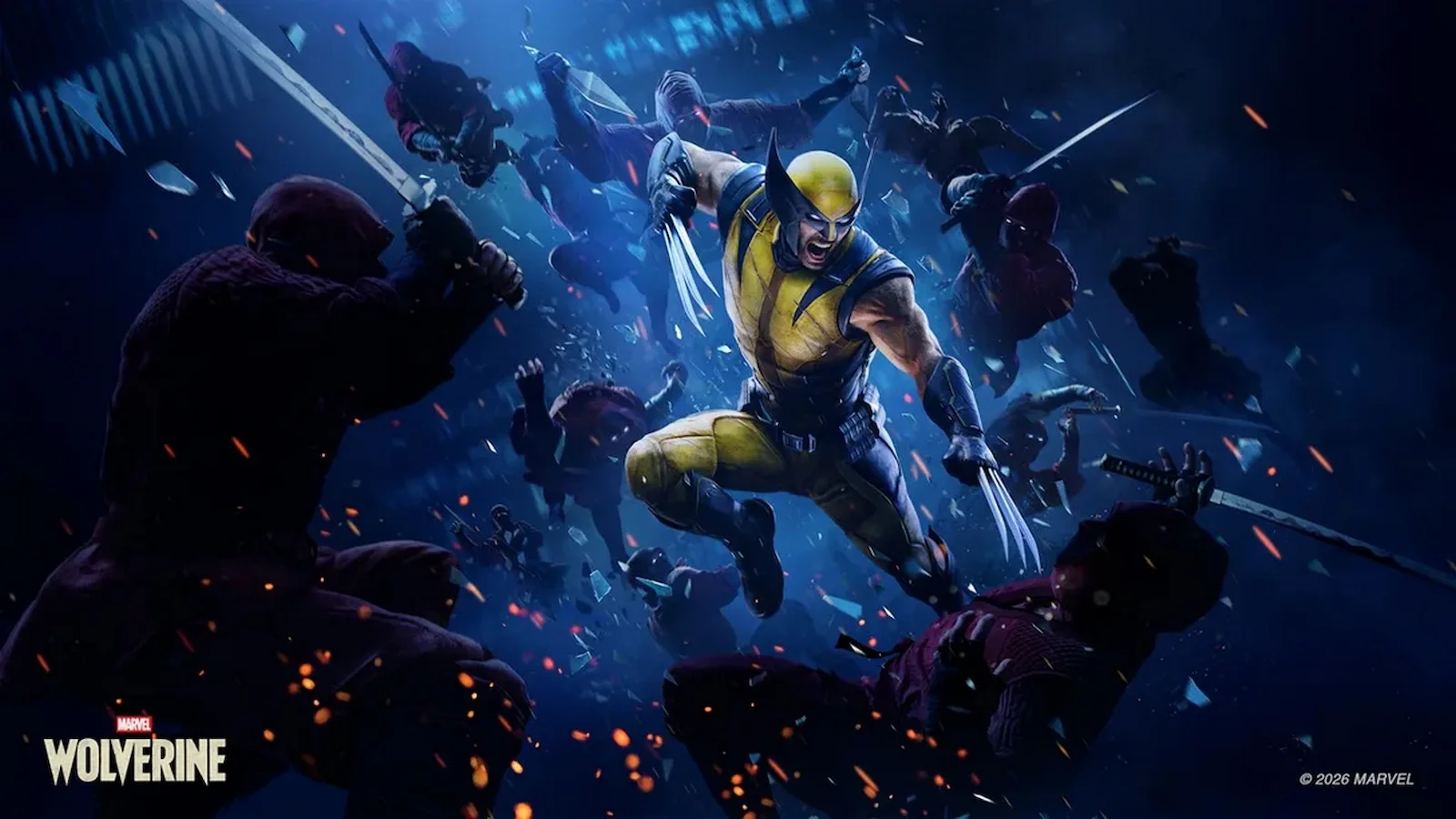 Wolverine con el traje amarillo clásico pelea contra ninjas en Marvel's Wolverine