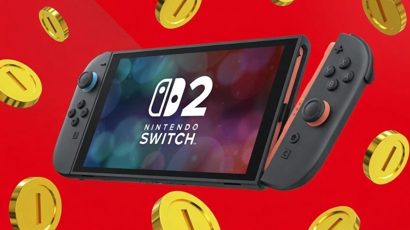 Consola Nintendo Switch 2 rodeada de monedas doradas, en referencia al aumento de precio anunciado