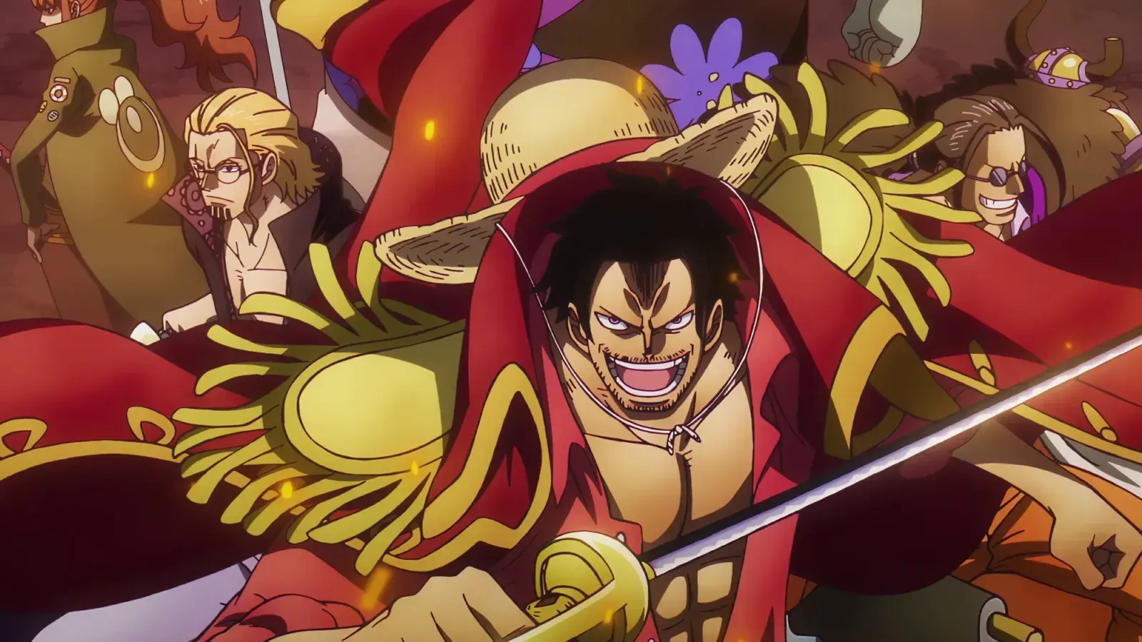 Gol D. Roger junto a su tripulación en el anime de One Piece, protagonistas del Incidente de God Valley