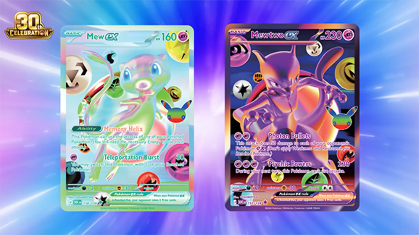 Cartas Futuristic Rare de Mew ex y Mewtwo ex ilustradas por YOSHIROTTEN para el 30 aniversario de Pokémon TCG