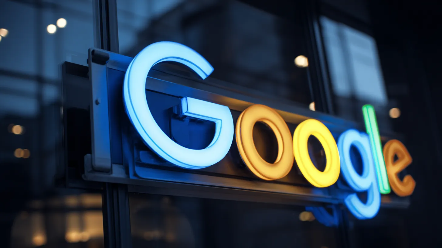 Cartel luminoso con el logo de Google en la fachada de un edificio de oficinas de noche