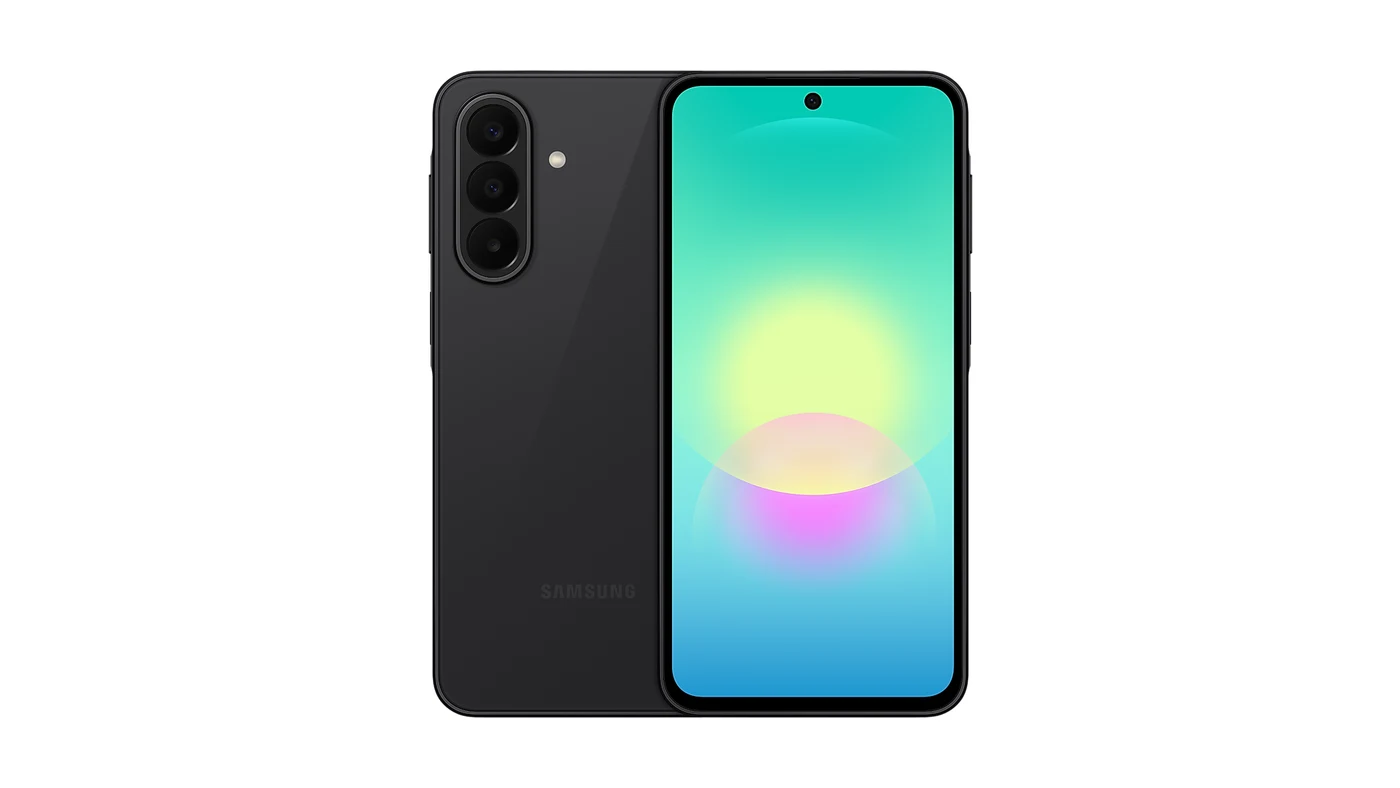 Samsung Galaxy A27 5G en color negro, visto de frente y de espaldas con su módulo de tres cámaras