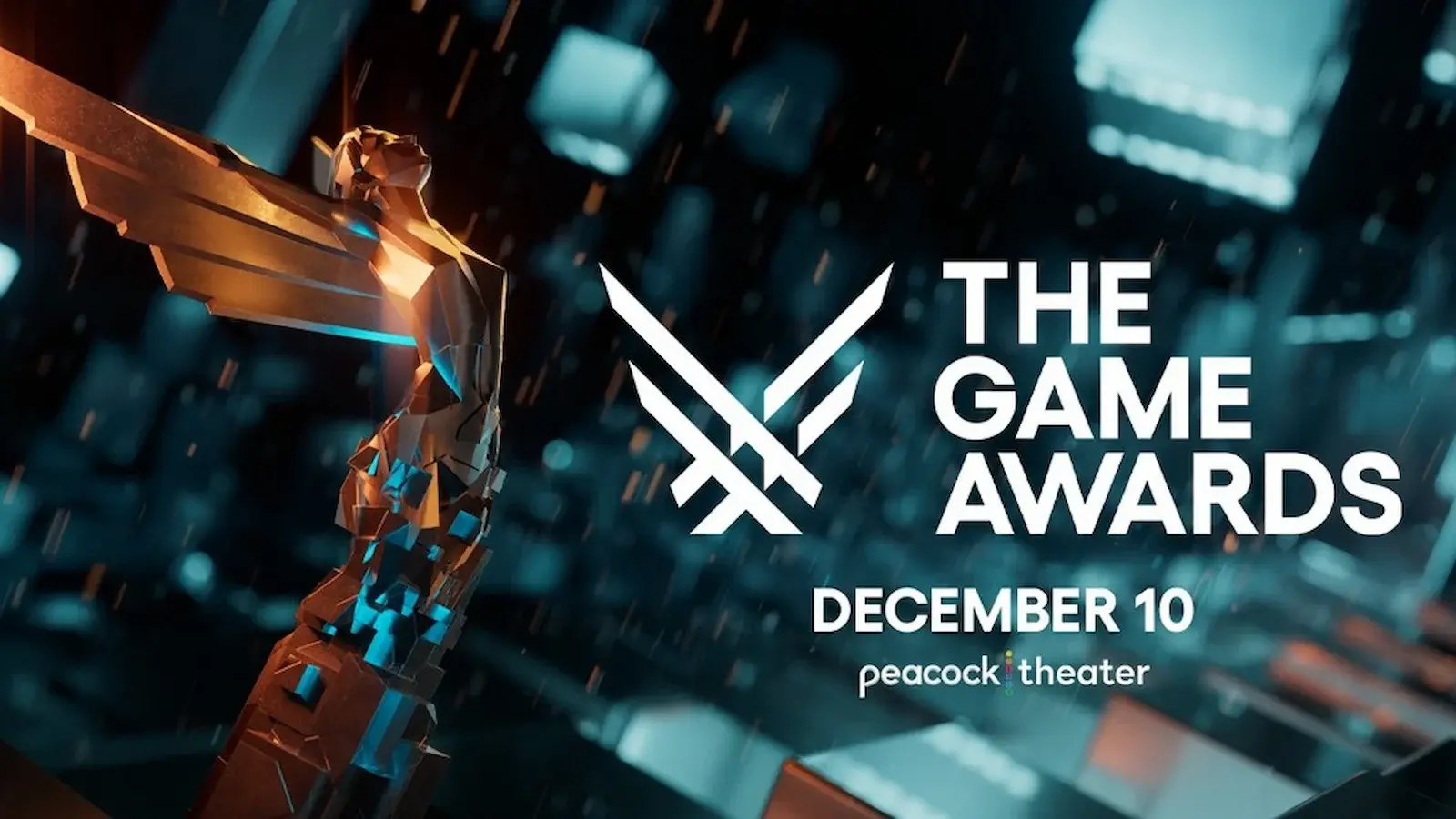 Placa oficial de The Game Awards 2026 con la fecha del 10 de diciembre y el Peacock Theater como sede