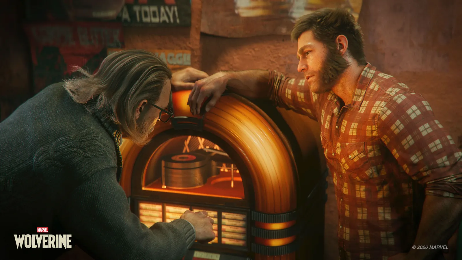 Logan conversa con un hombre mayor frente a un jukebox en el Princess Bar de Madripoor en Marvel's Wolverine