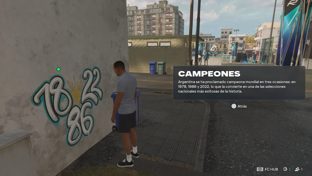 Mural de los títulos mundiales de Argentina en Zeiza, el distrito argentino de The Grounds en EA Sports FC 27