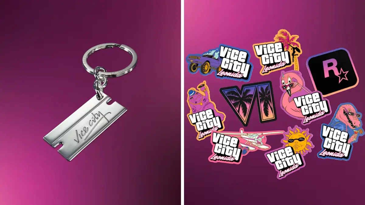 Llavero cuchilla de Vice City y pack de stickers de vinilo de la edición coleccionista de GTA 6