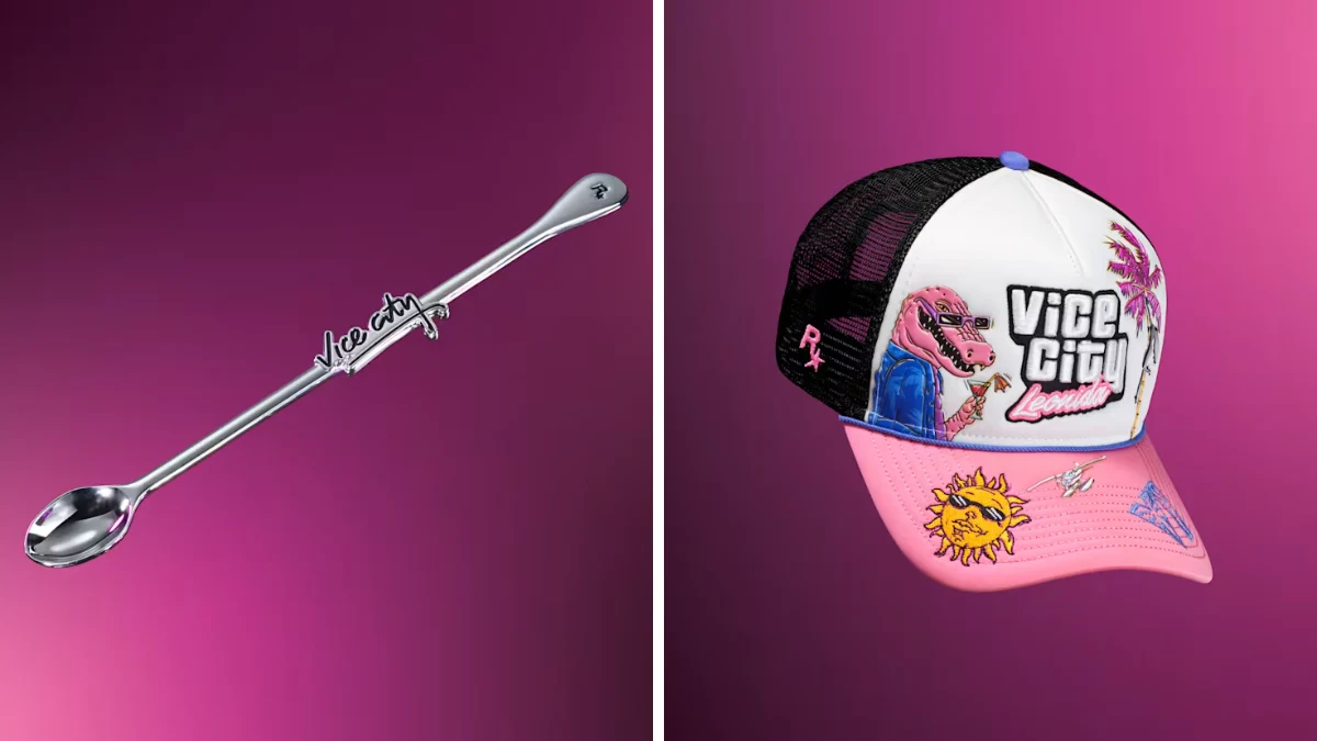 Cuchara de cóctel de Vice City y gorra New Era 9FORTY de la colección de merchandising de GTA 6