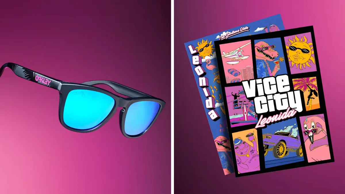 Anteojos de sol Oakley Frogskins y póster de doble cara con el mapa de Leónida de la edición coleccionista de GTA 6
