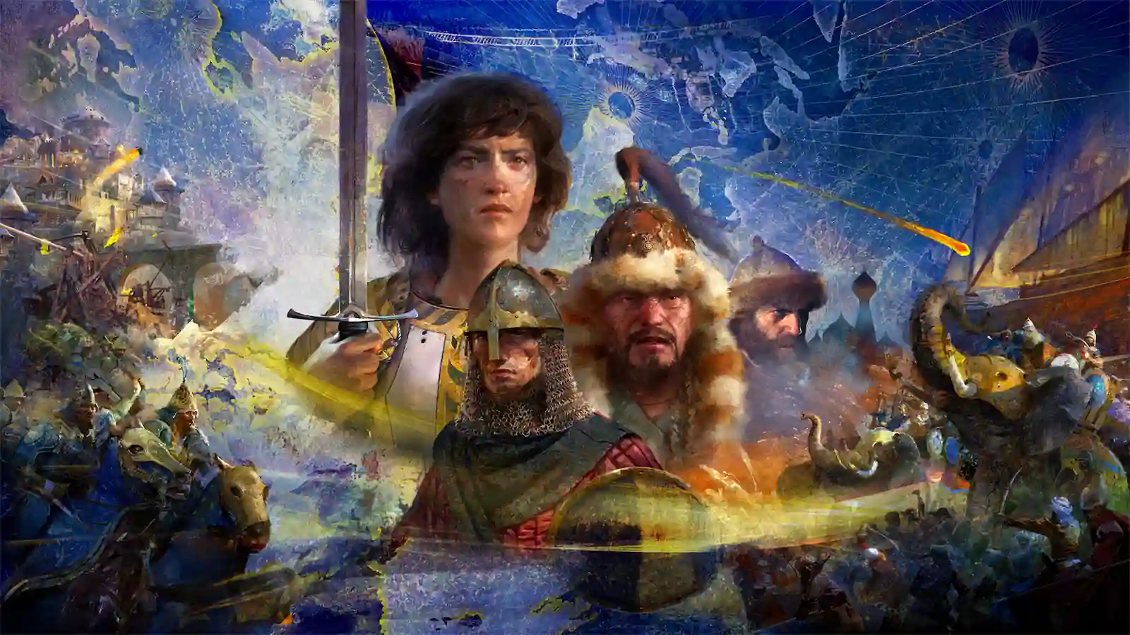 Arte promocional de Age of Empires con personajes de distintas civilizaciones de la saga