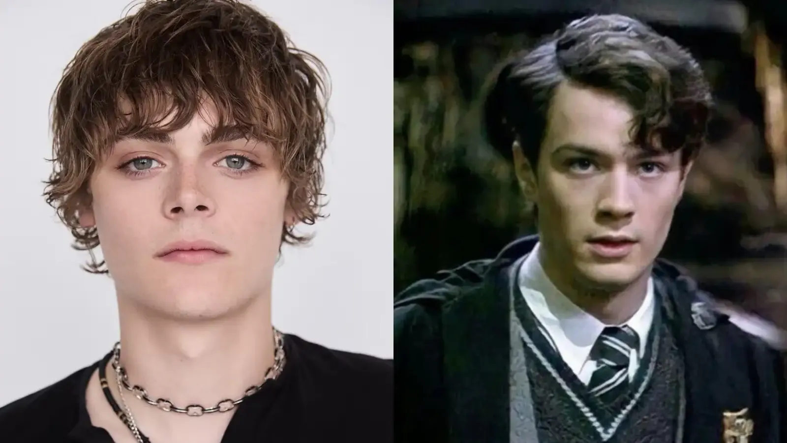 Billy Barratt, el actor que va a ser Tom Riddle en la serie de Harry Potter, junto al personaje en la película