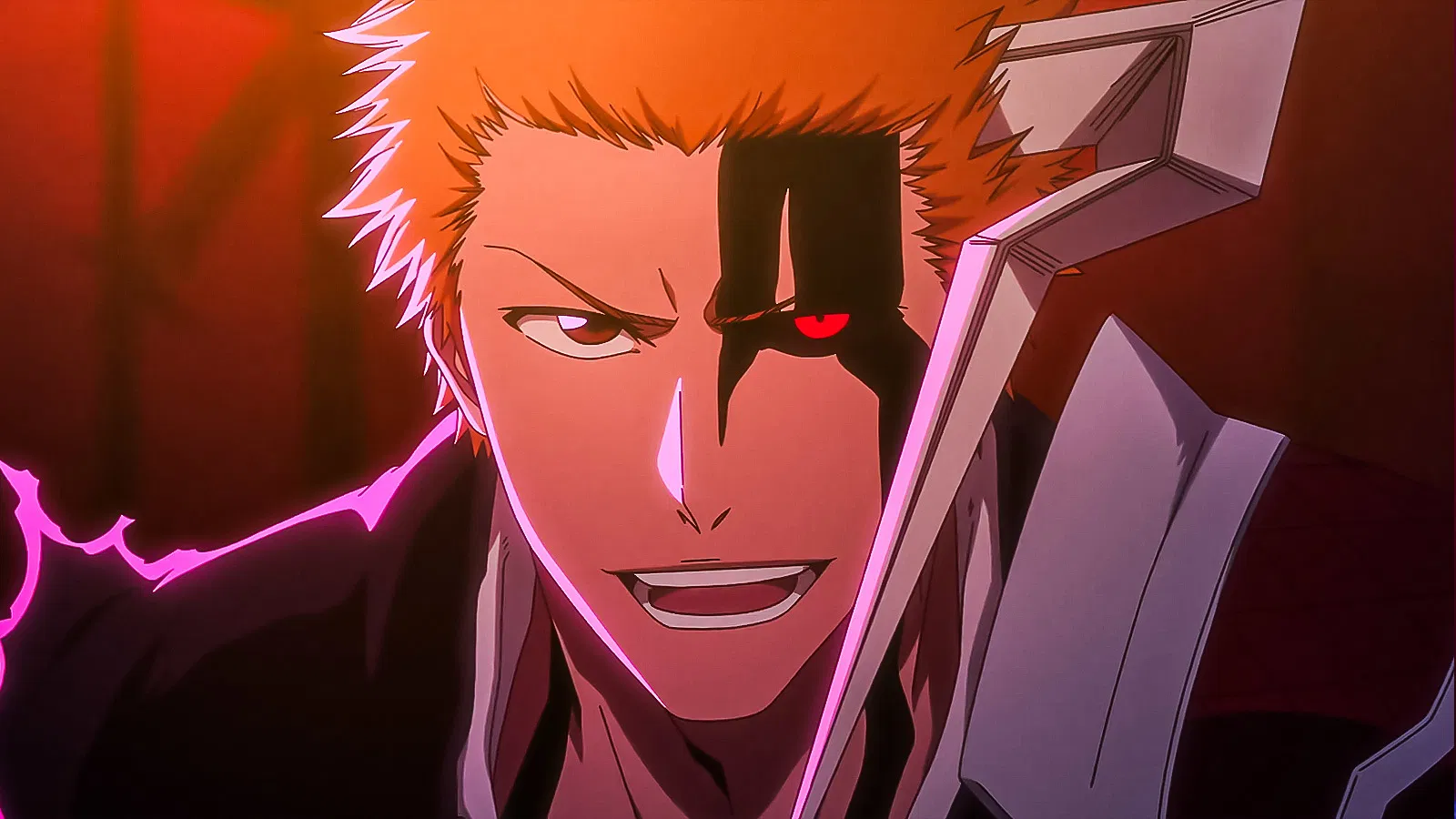 Ichigo Kurosaki con marcas de hollow en la cara en Bleach: Thousand-Year Blood War