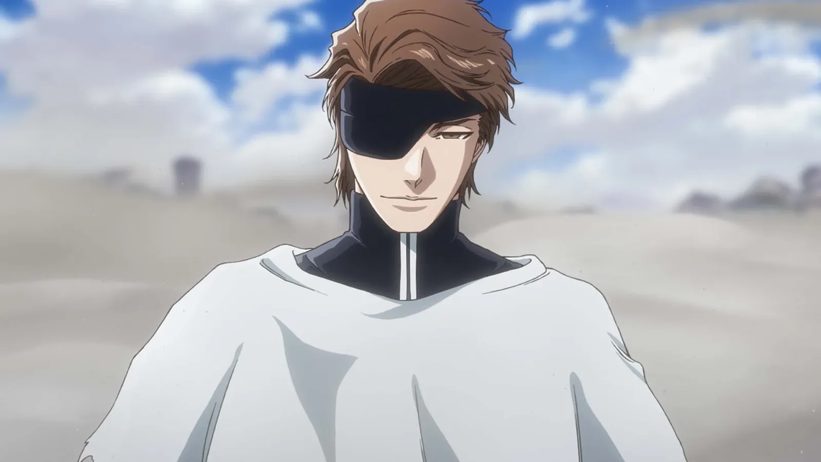 Sōsuke Aizen con una venda en el ojo en la parte final de Bleach: Thousand-Year Blood War