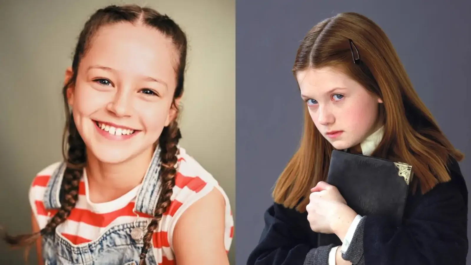 Bonnie Hill, la actriz que va a ser Ginny Weasley en la serie de Harry Potter, junto al personaje en la película