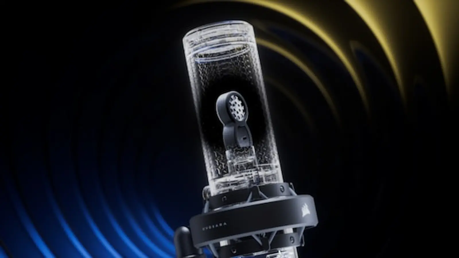Render del Corsair Voxara con la carcasa transparente que deja ver la cápsula de condensador de 25 mm
