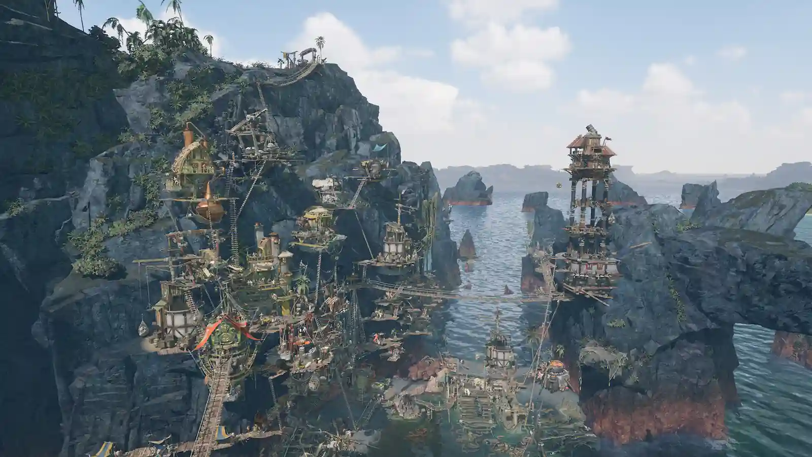 Ciudad pirata construida en vertical entre acantilados en Corsair Cove