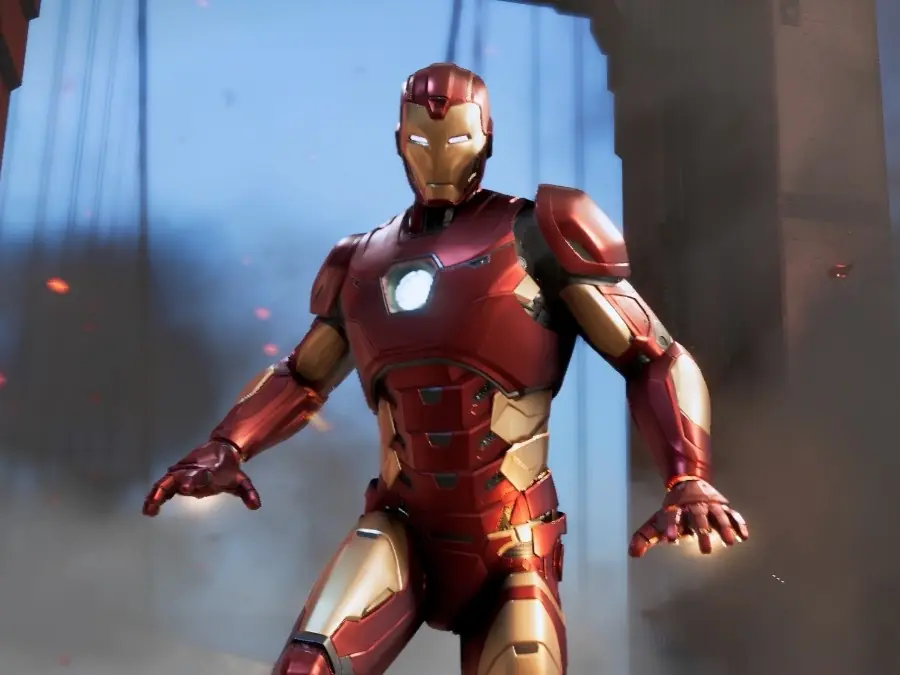 Captura del tráiler filtrado de Marvel's Iron Man: la armadura con chispas y humo alrededor