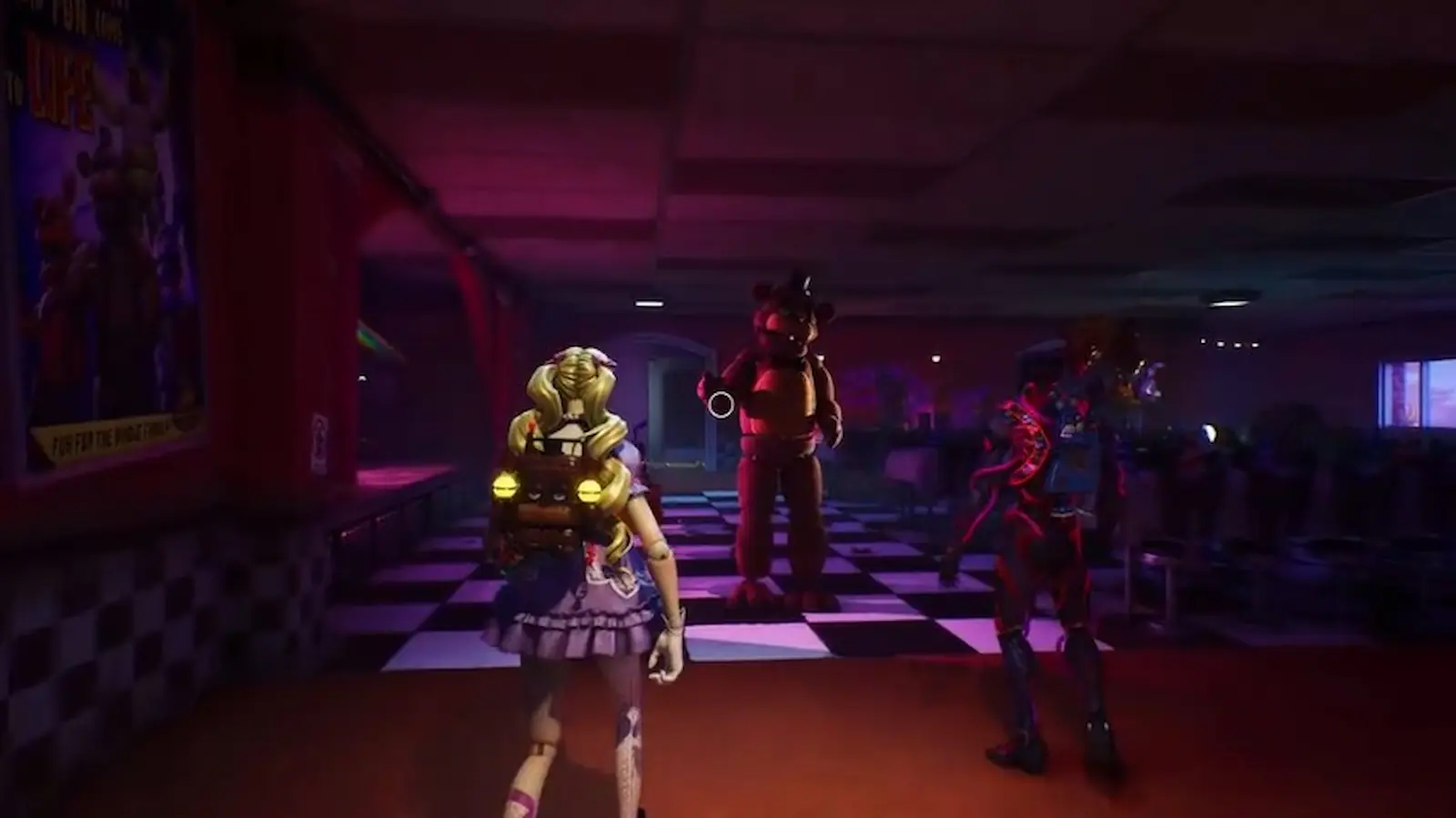 Jugadores de Fortnite frente a los animatrónicos de Five Nights at Freddy's