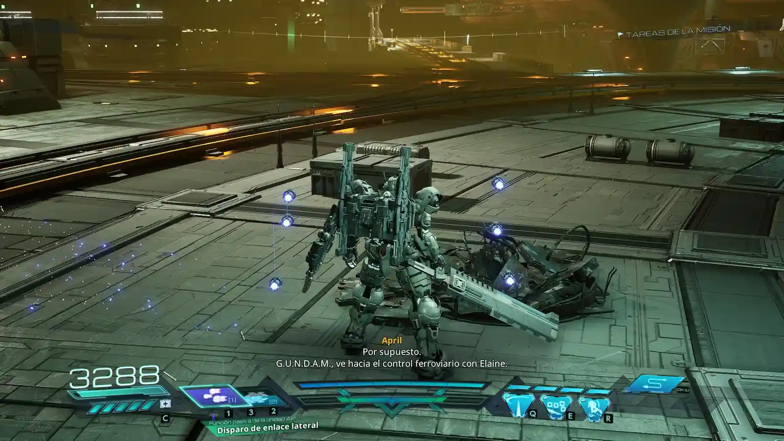 Mobile Suit recibiendo órdenes durante una misión de Gundam Rogue Orbit