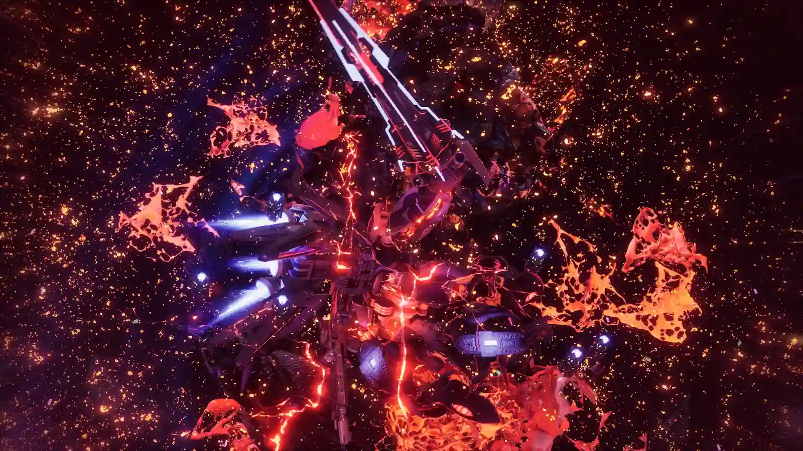 Explosión tras derrotar a un enemigo colosal en Gundam Rogue Orbit