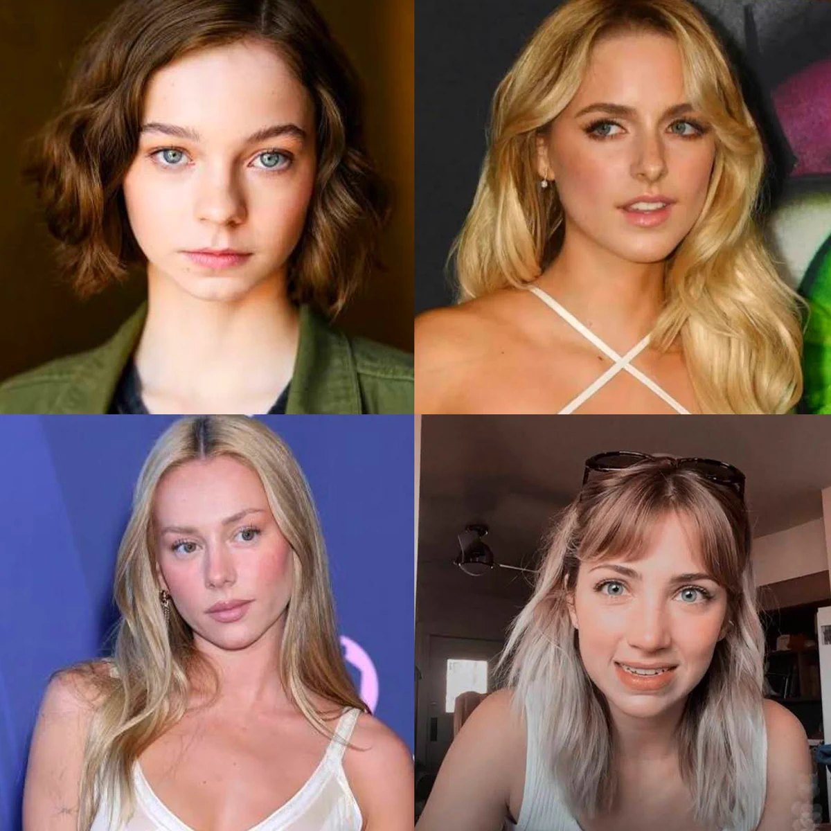 Collage con las cuatro actrices que suenan para Gwen Stacy: Emma Myers, McKenna Grace, Ester Expósito y Emily Rudd