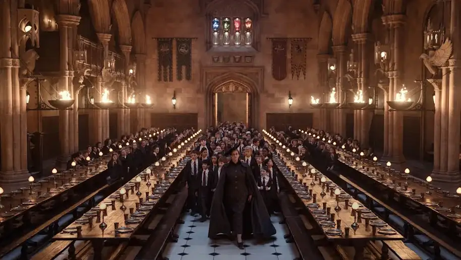 El Gran Comedor de Hogwarts iluminado con velas en el tráiler de la serie de Harry Potter
