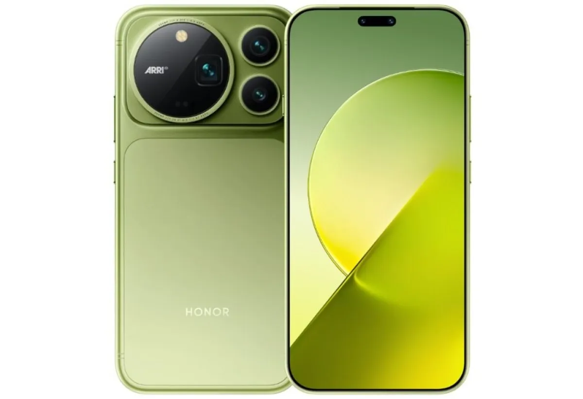 Render oficial del Honor Magic9 en color verde, de frente y de espaldas, con el módulo de cámaras rectangular y el logo ARRI sobre la lente principal