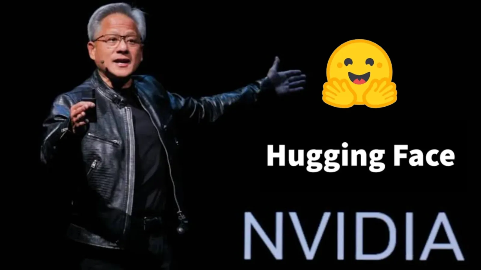Jensen Huang, CEO de Nvidia, en una presentación junto al logo de Hugging Face