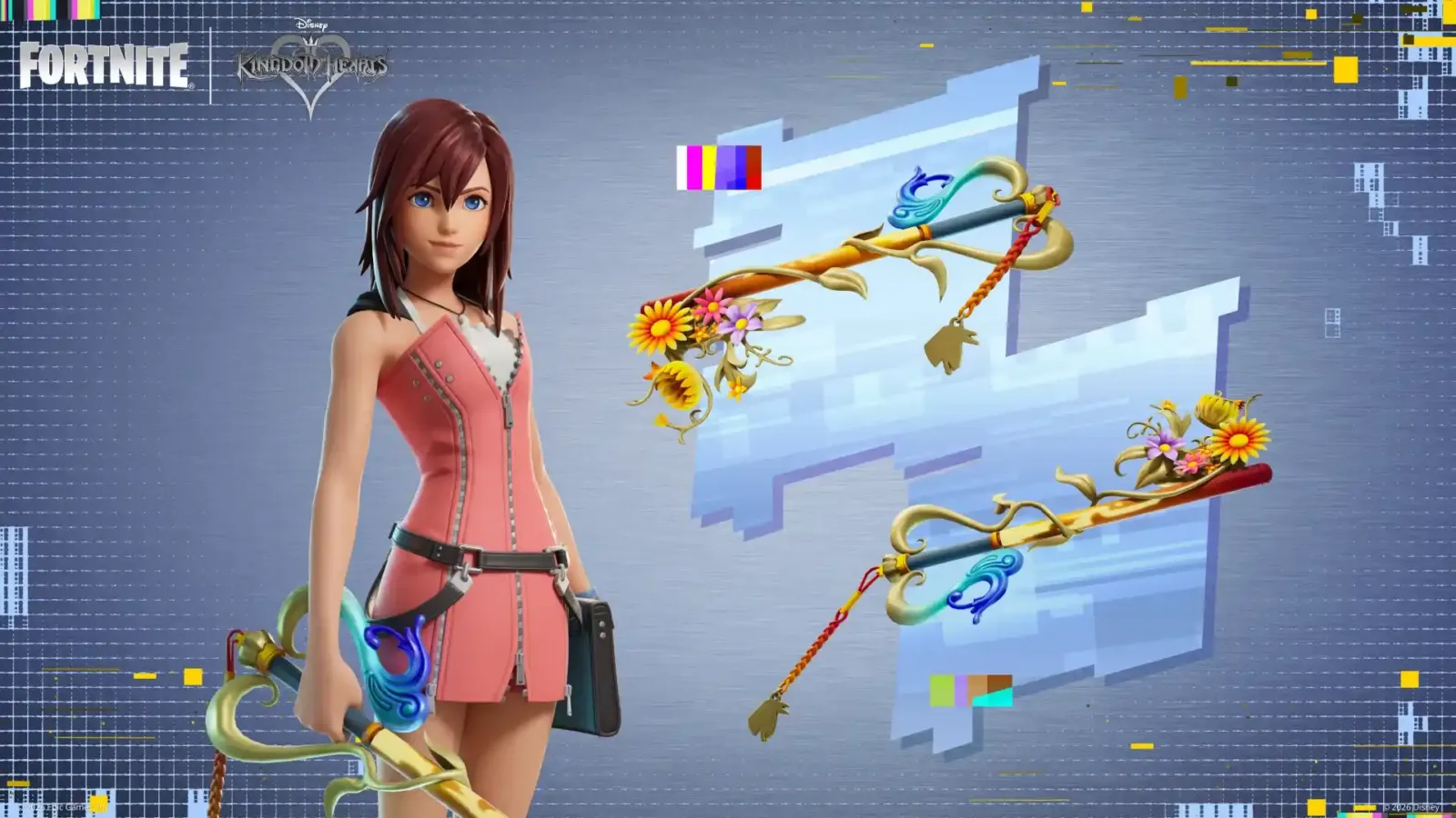 Kairi en Fortnite junto a sus picos con forma de Llave Espada