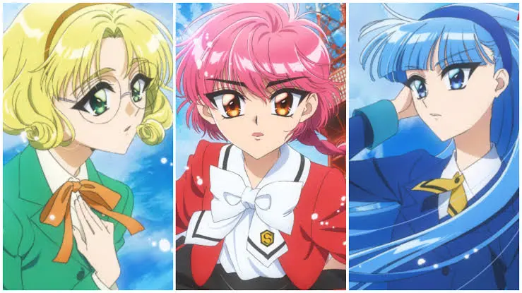 Primeros planos de Fuu, Hikaru y Umi en el remake de Las Guerreras Mágicas