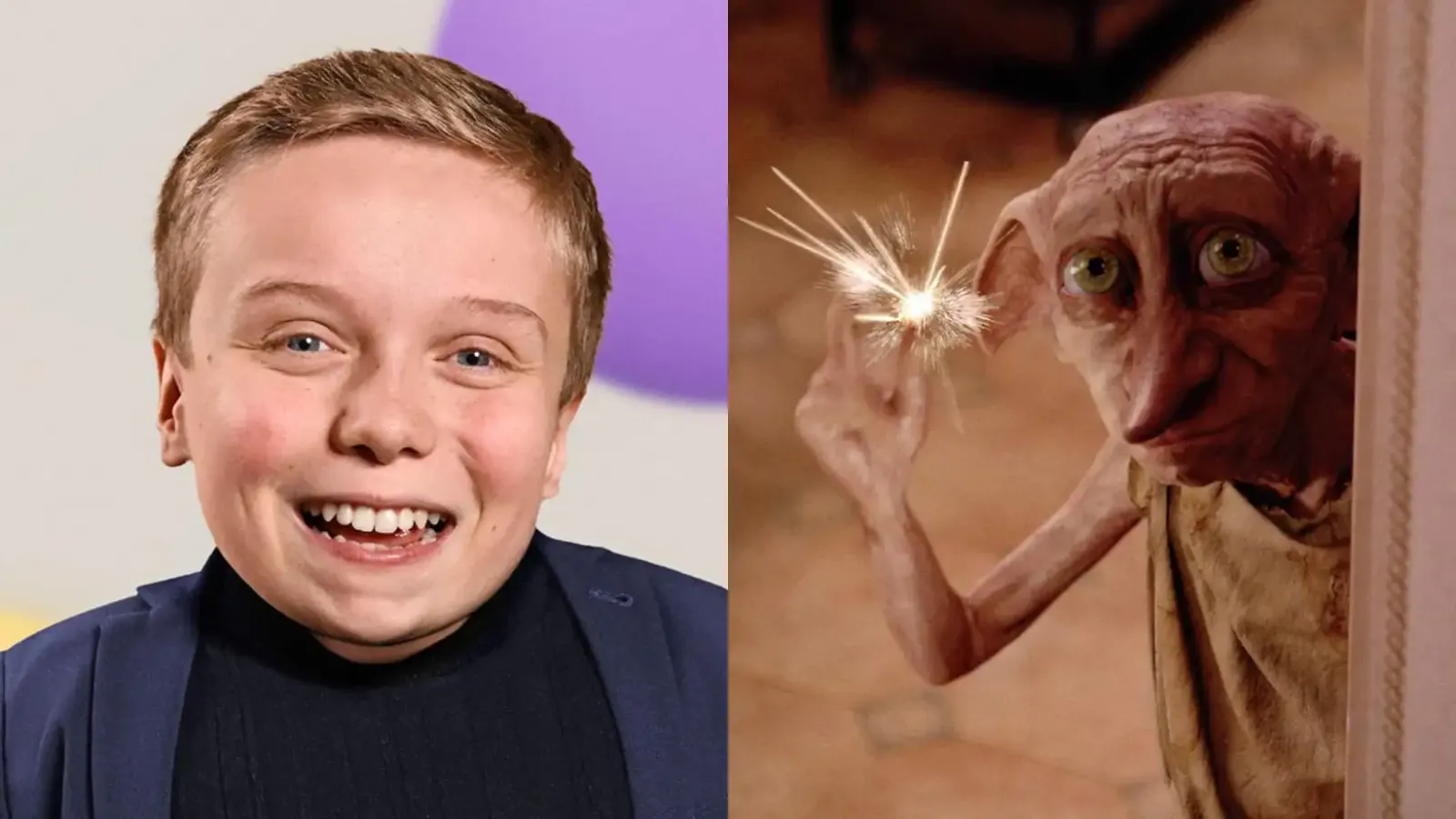 Lenny Rush, el actor que va a ser Dobby en la serie de Harry Potter, junto al elfo doméstico en la película