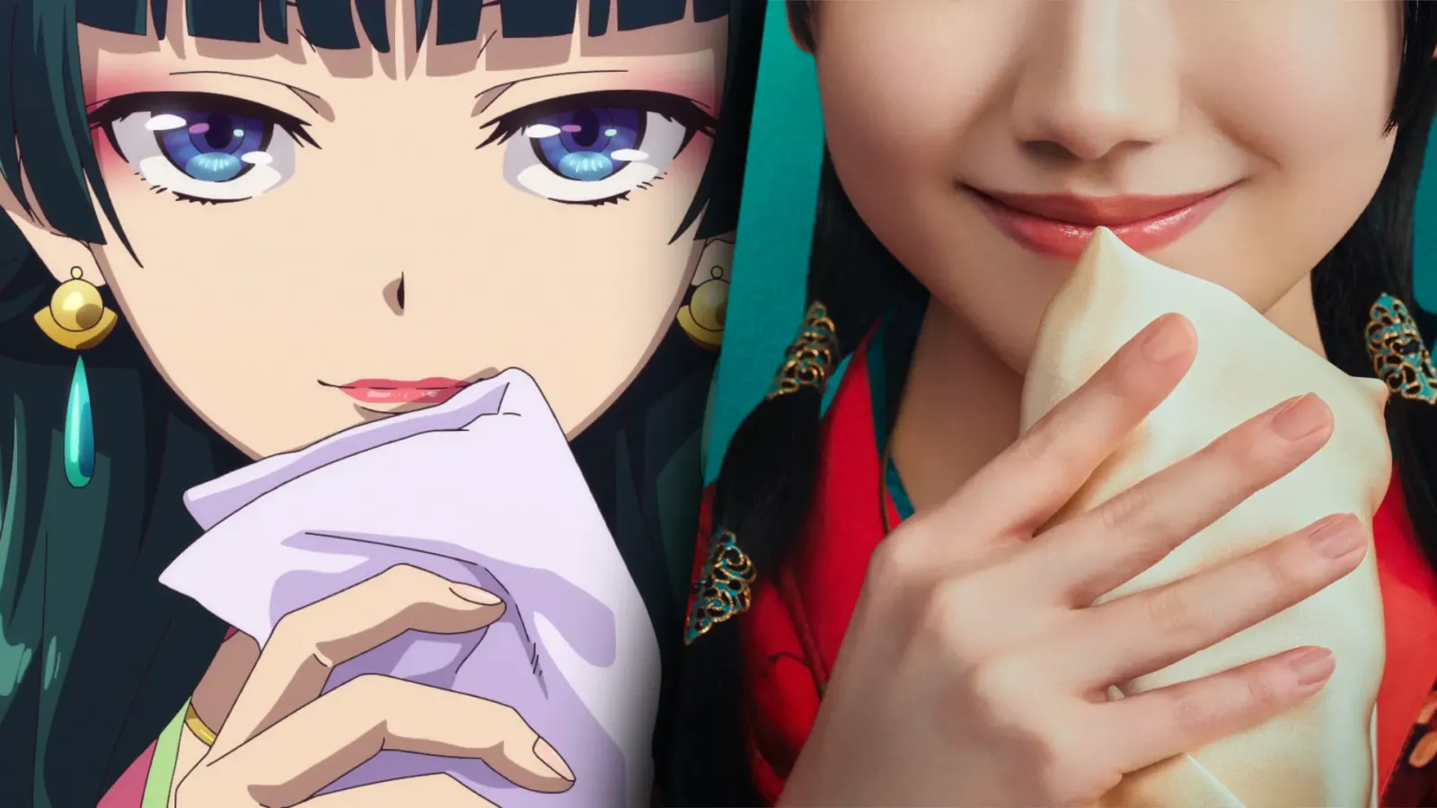 Maomao del anime junto a la primera imagen del live action de Los Diarios de la Boticaria