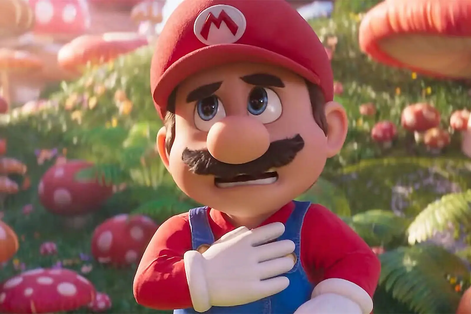 Mario con cara de preocupación en la película de Super Mario Bros.