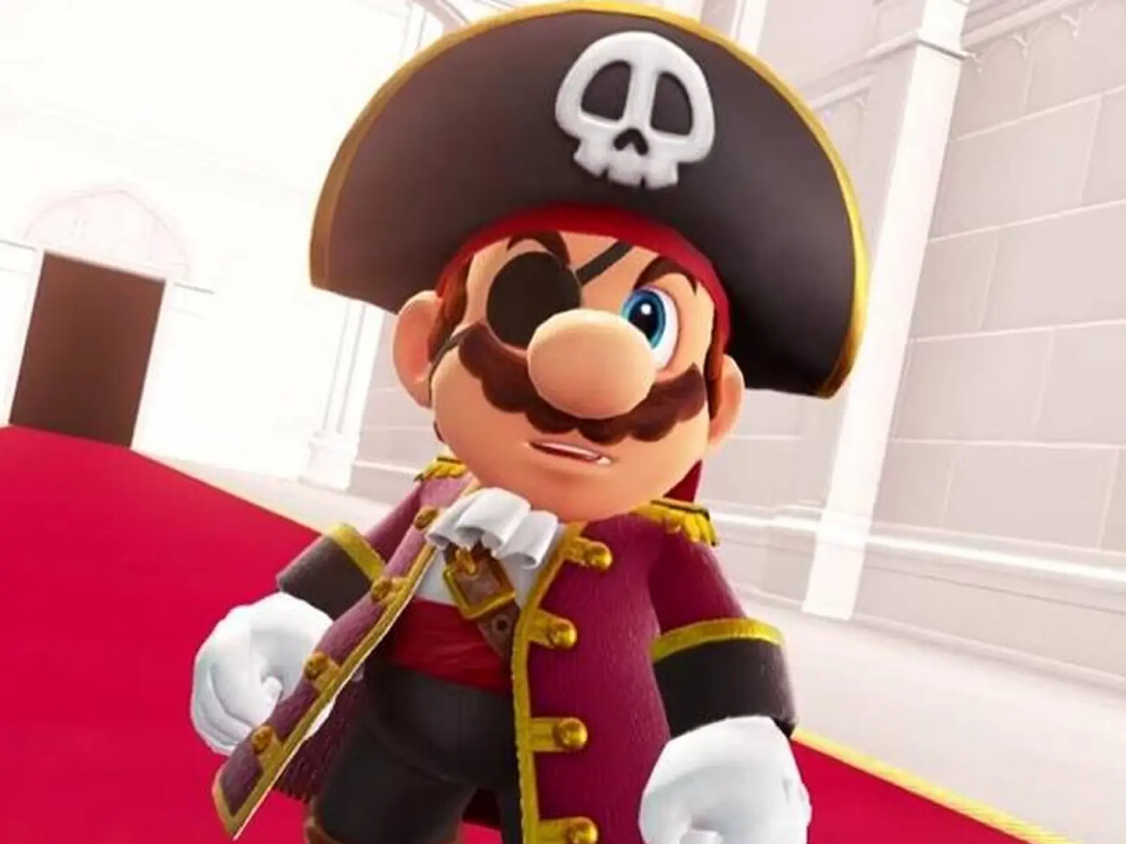 Mario vestido de pirata, en alusión al juicio de Nintendo contra un pirata de Switch
