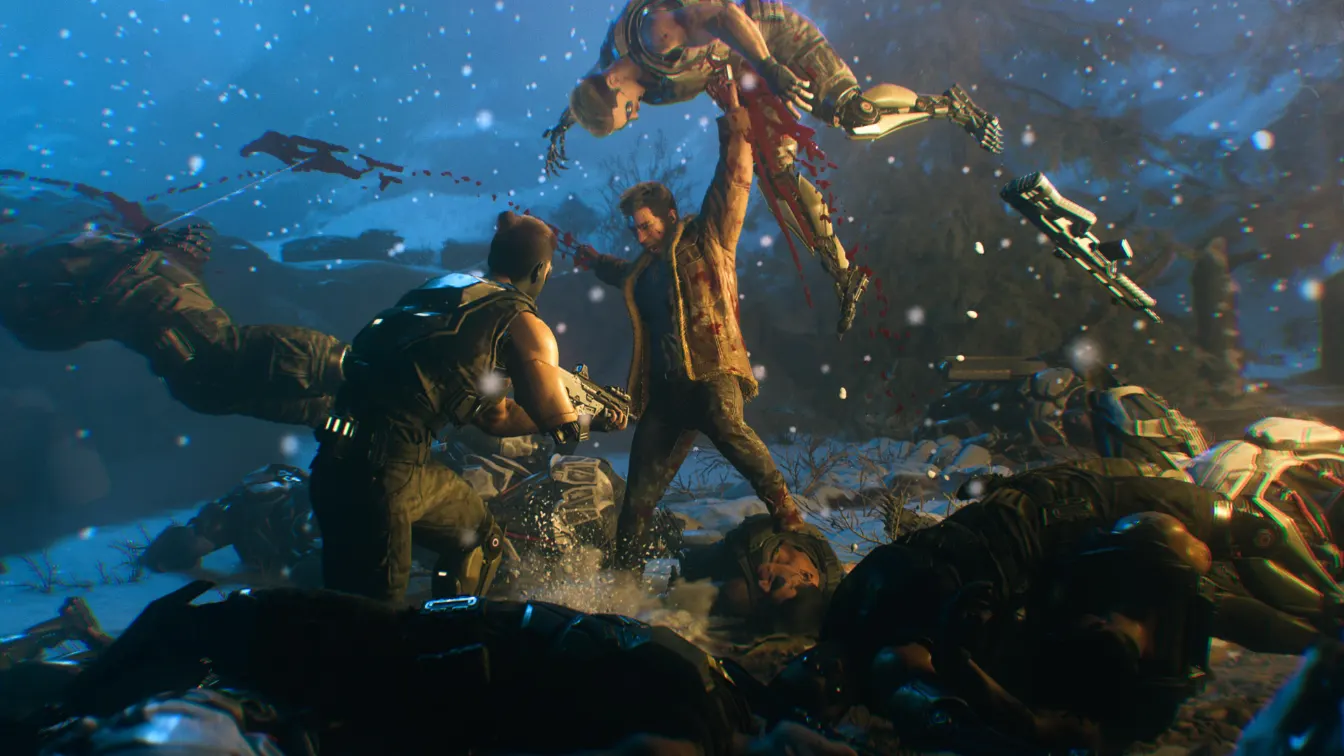 Logan enfrenta a varios enemigos en una zona nevada de Marvel’s Wolverine