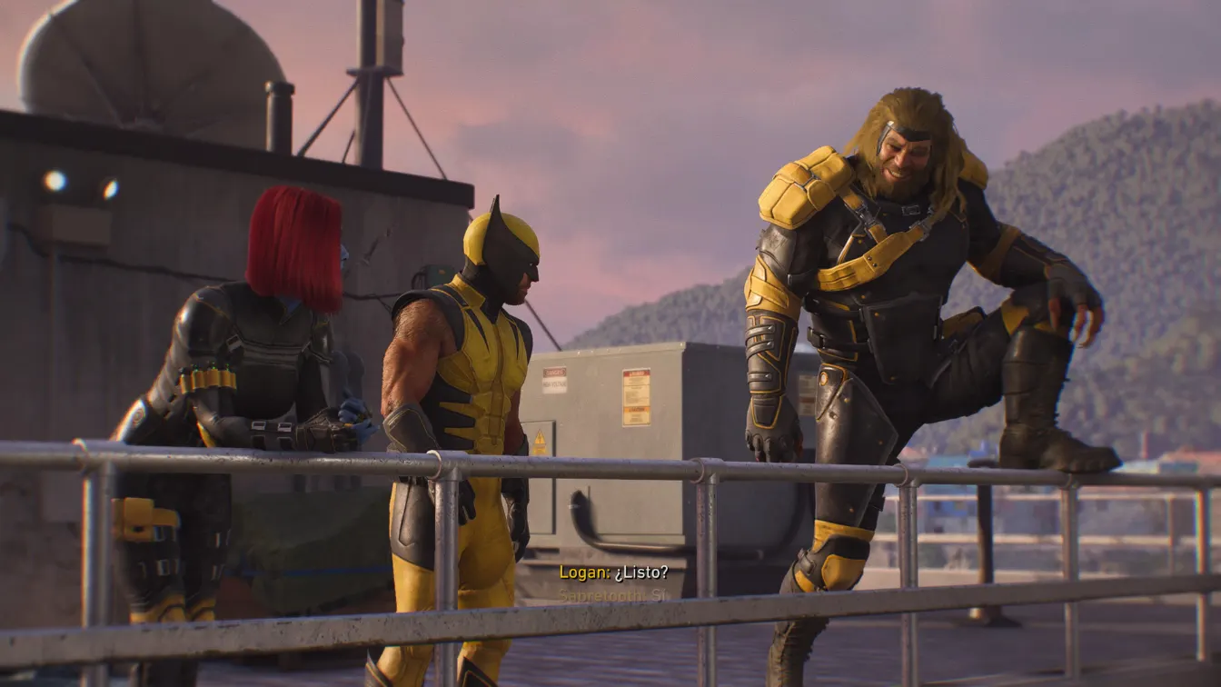 Wolverine junto a otros personajes en una azotea de Marvel’s Wolverine