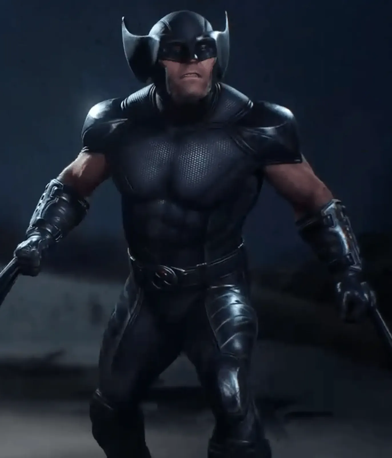 Wolverine con un traje negro completo con máscara, de los que se fabrican en Get Angry
