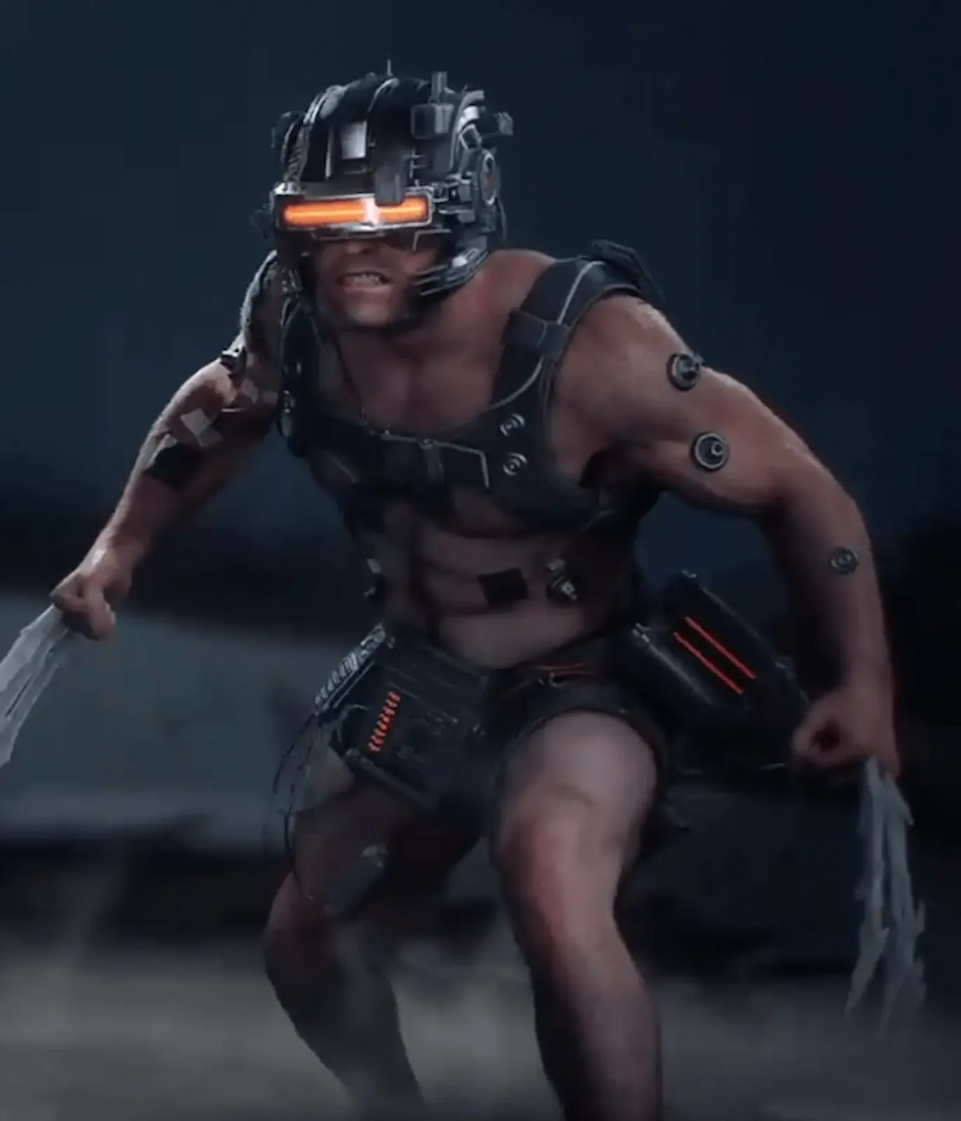 Logan con el casco lleno de cables del traje Weapon X
