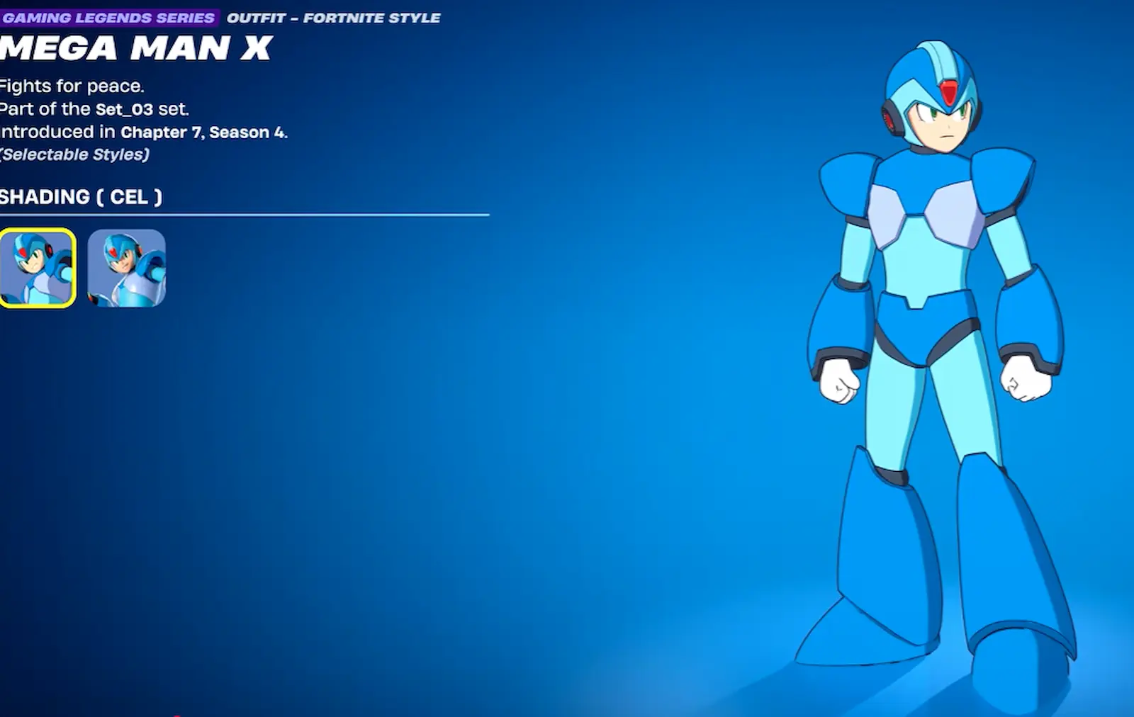 Atuendo de Mega Man X en el vestidor de Fortnite