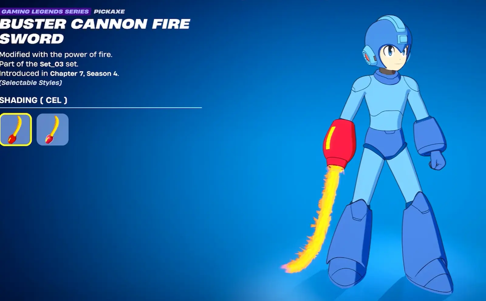 Pico Hoja ígnea de Mega Buster en el atuendo de Mega Man de Fortnite