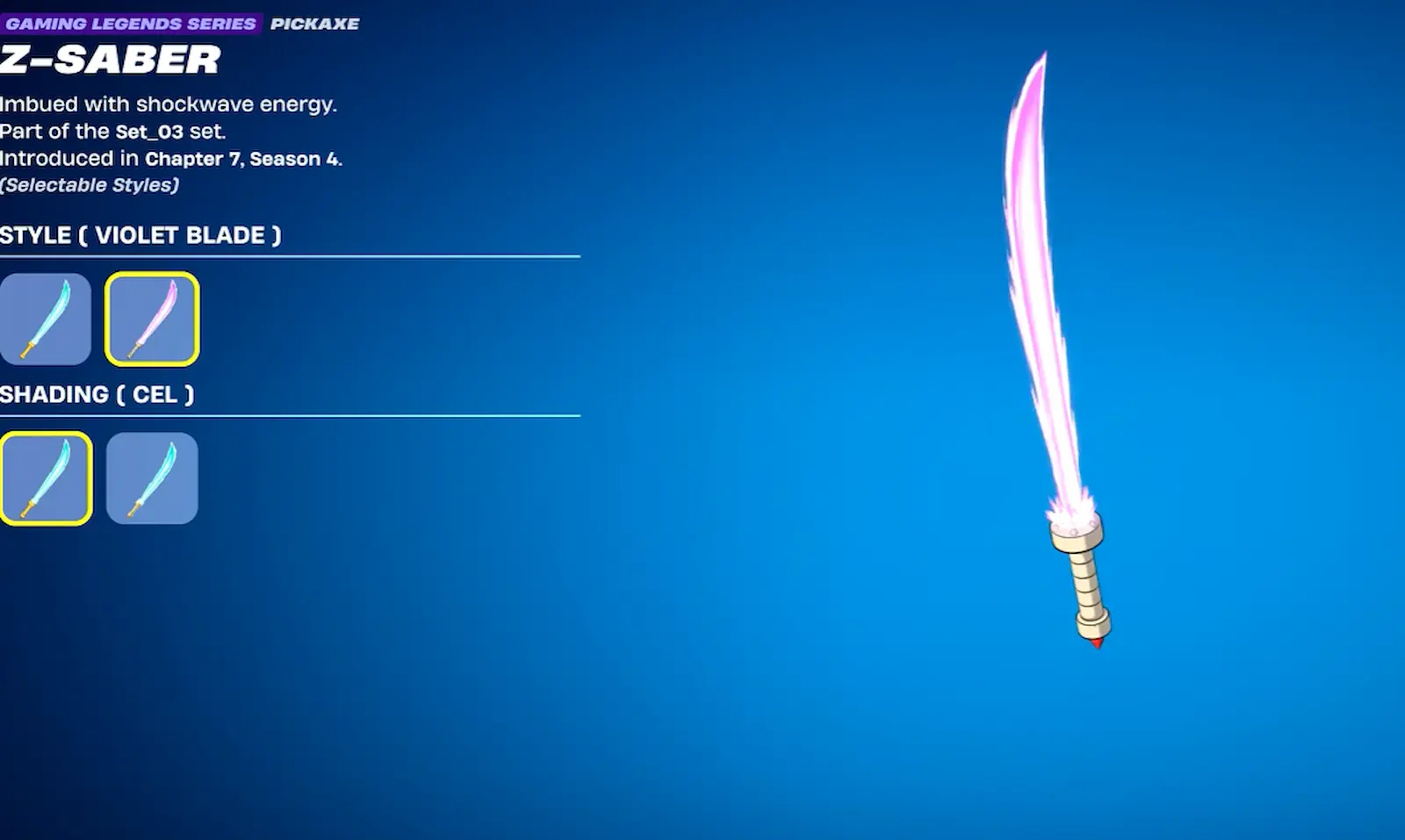 Pico Sable Z con el estilo de hoja violeta en Fortnite
