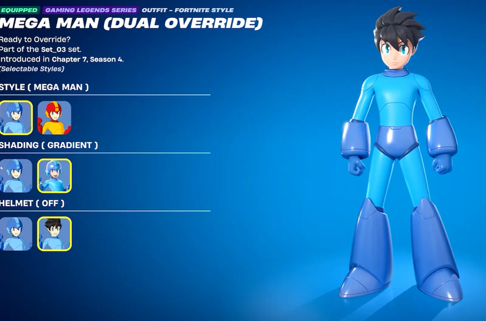 Atuendo Mega Man (Dual Override) sin casco en Fortnite