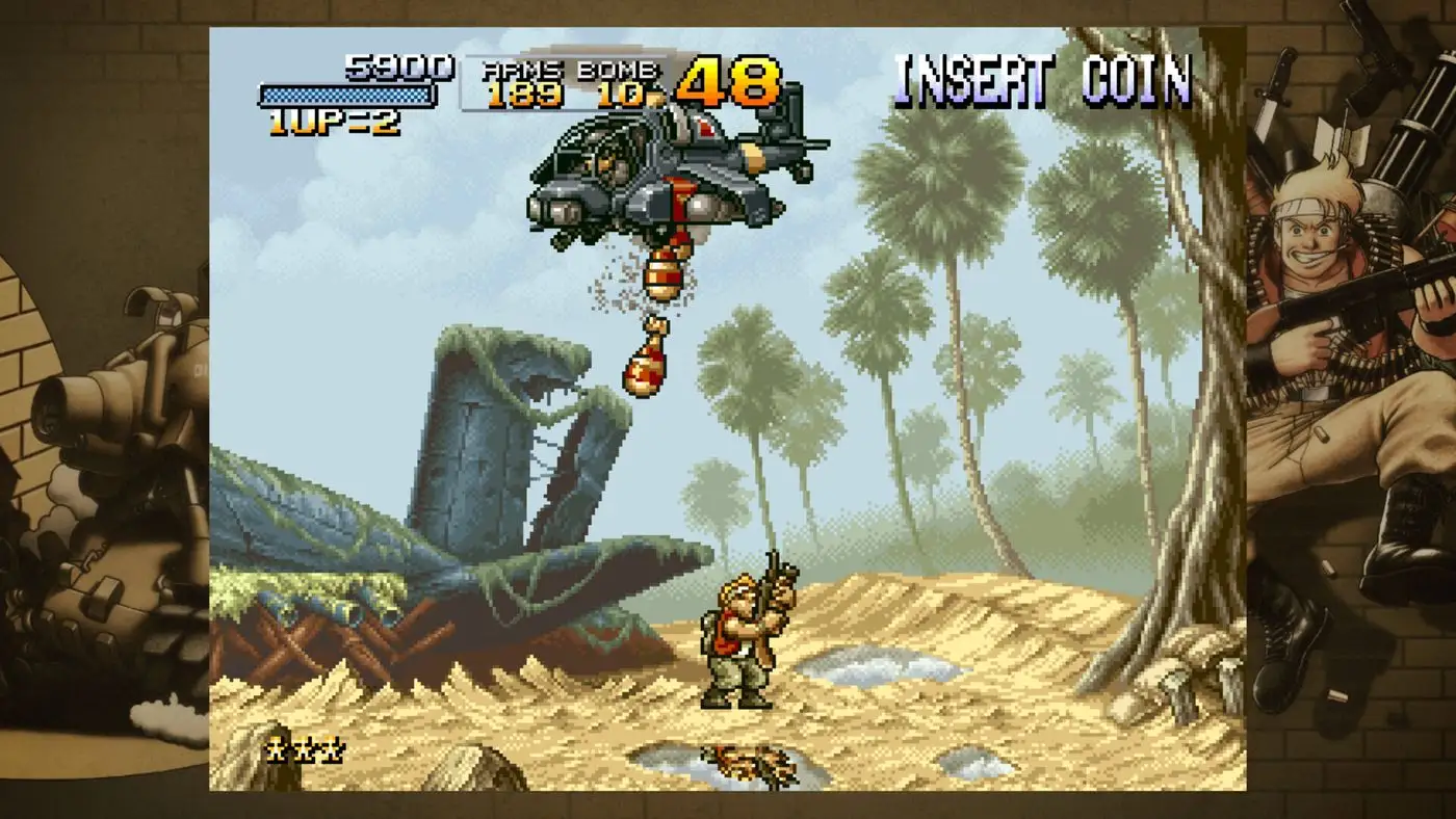 Captura oficial de Metal Slug Ultimate Collection con el marco ilustrado de la colección