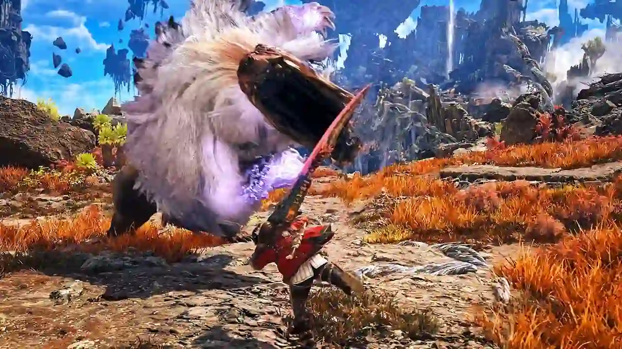 Un cazador enfrenta a un monstruo con una espada larga en Monster Hunter Wilds: Ascendance