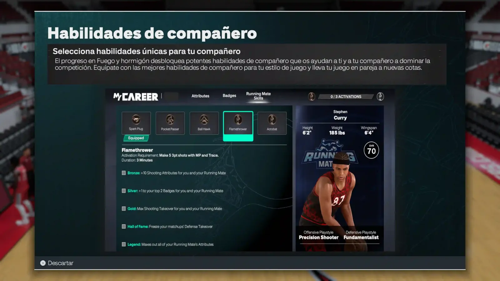 Menú de habilidades de compañero de Fuego y hormigón, el modo cooperativo de NBA 2K27