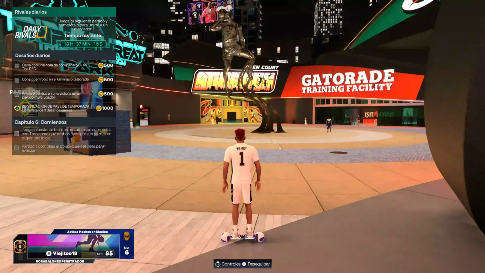 Gatorade Training Facility en The City de NBA 2K27, con el panel de desafíos diarios