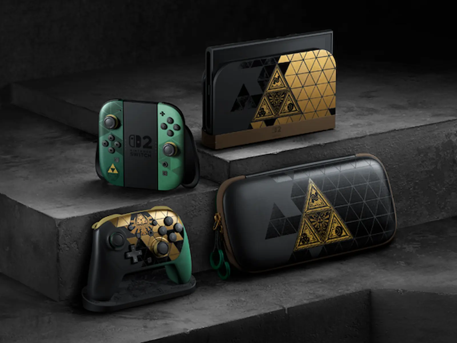 Nintendo Switch 2 edición Zelda con el Pro Controller y la funda de transporte temáticos