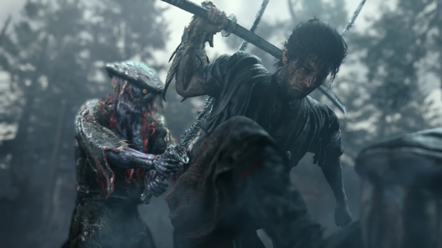 Musashi ataca por la espalda a un Genma en Onimusha: Way of the Sword