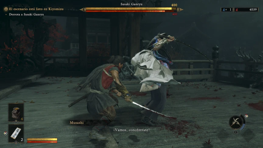 Musashi combate contra el jefe Sasaki Ganryu en Kiyomizu