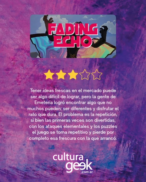 Puntaje de la review de Fading Echo en Cultura Geek: 3 de 5 estrellas